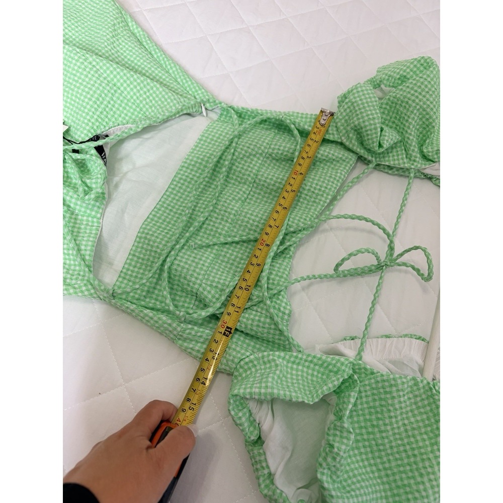 Zara Green Gingham Puff Sleeve Mini Dress Cottagecore Coquette Picnic Fairycore - Picture 6 of 7